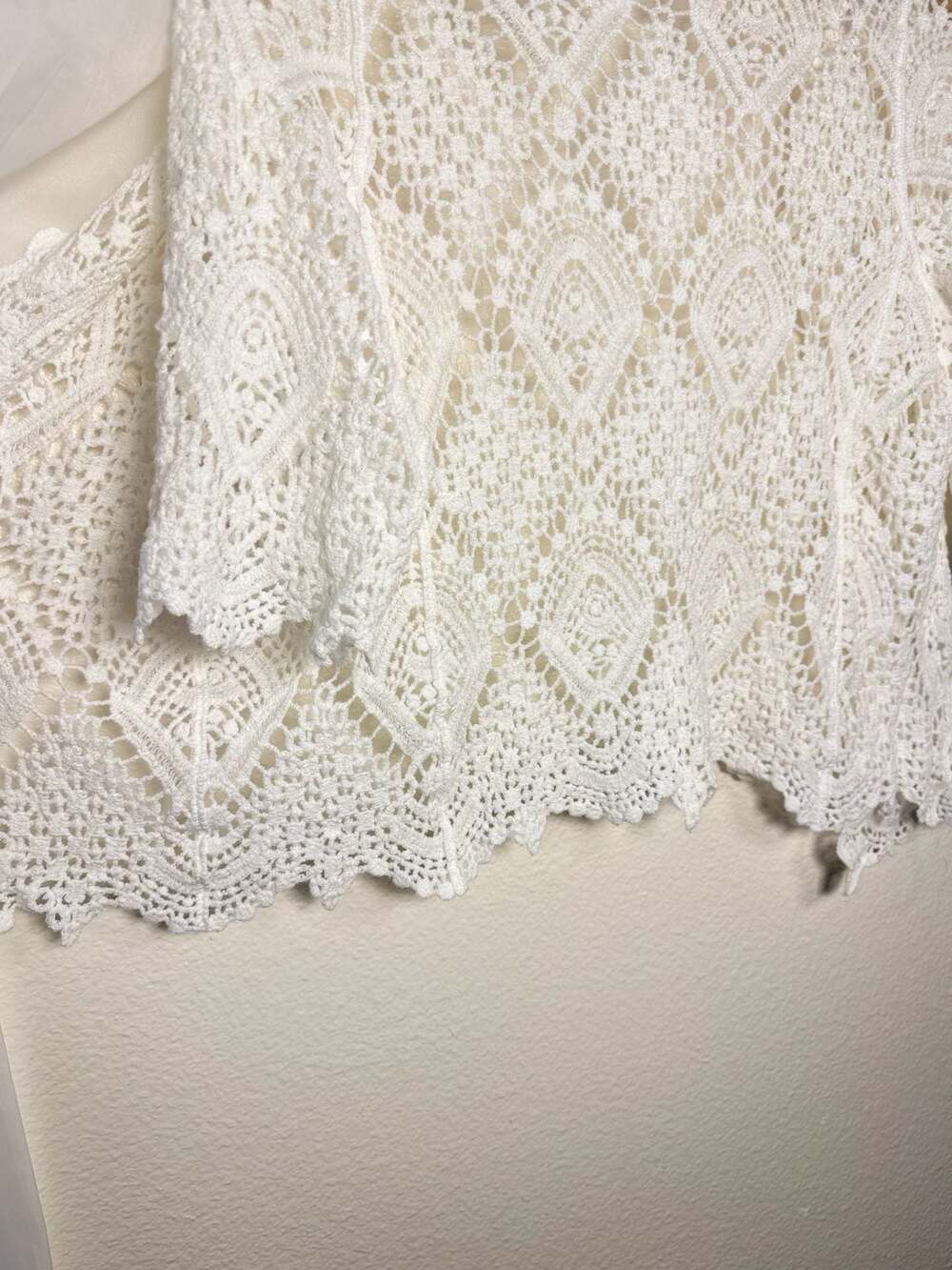 White Crochet Boho Cottage Open Front Bolero Shrug - Picture 4 of 4